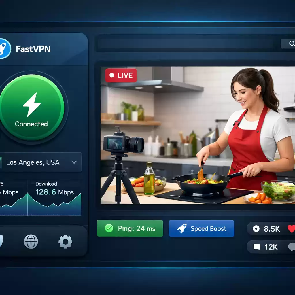 快连加速器让海外美食博主直播烹饪不卡顿